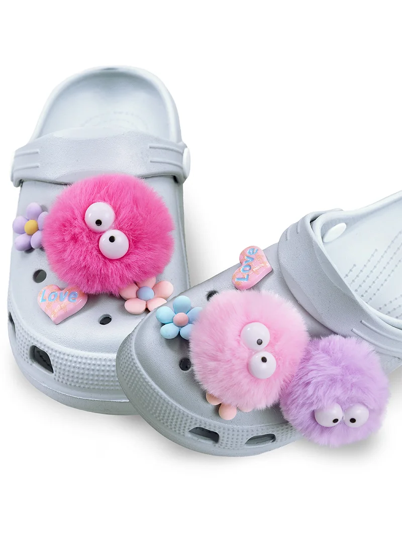 Denokids Girls Slippers Grey EVA 3D Pom-poms